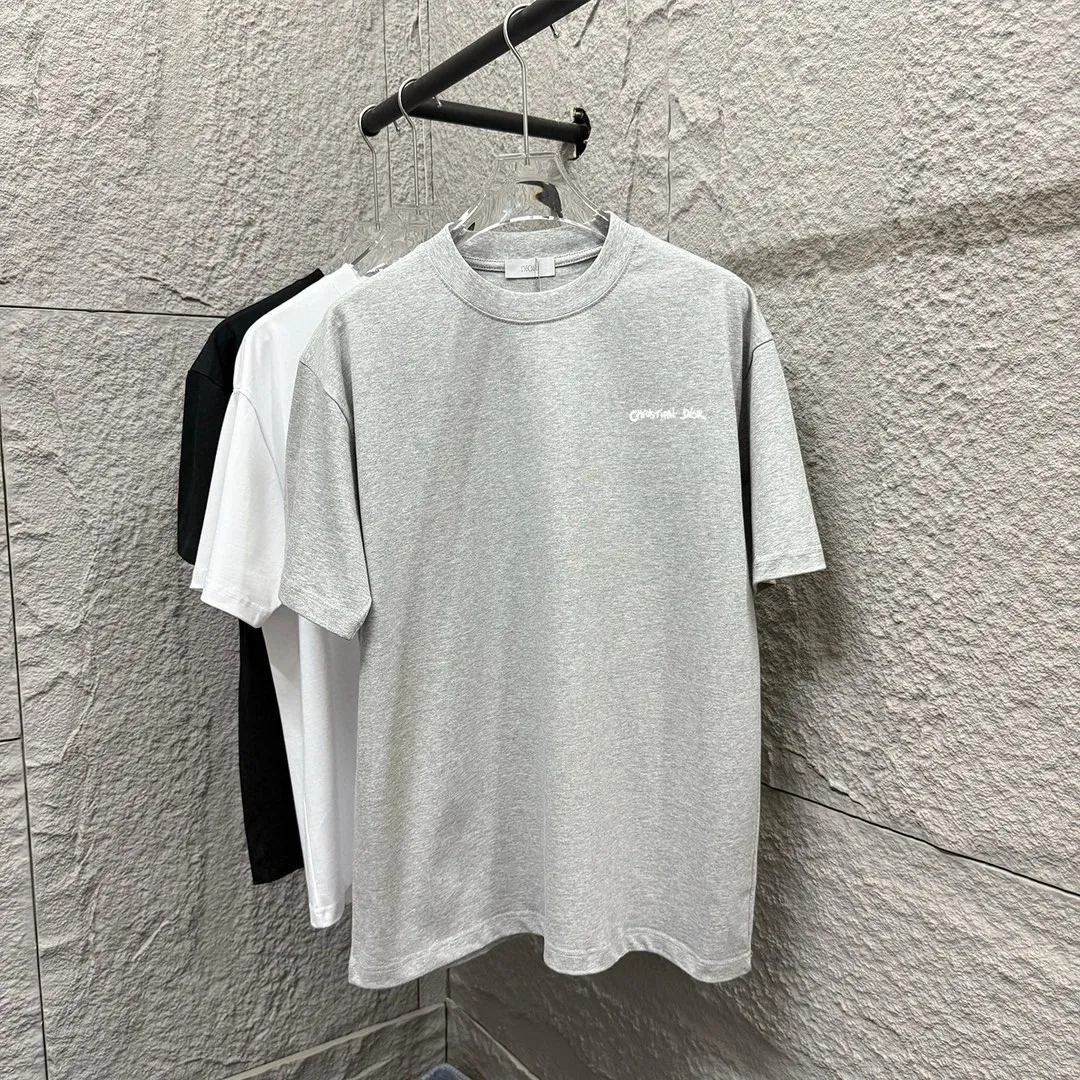 🅿️180 Dio Dio 2025 spring and summer new style Classic letter embroidery on the chest Short-sleeved T-shirt Customized double yarn plain cotton fabric Same style for men and women Color: black white floral gray Size: S (90-130 pounds) M (120-150 pounds) L (140-165 pounds) XL (160-180 pounds) XXL (180-210 pounds)