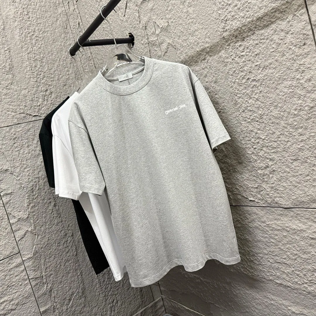 🅿️180 Dio Dio 2025 spring and summer new style Classic letter embroidery on the chest Short-sleeved T-shirt Customized double yarn plain cotton fabric Same style for men and women Color: black white floral gray Size: S (90-130 pounds) M (120-150 pounds) L (140-165 pounds) XL (160-180 pounds) XXL (180-210 pounds)