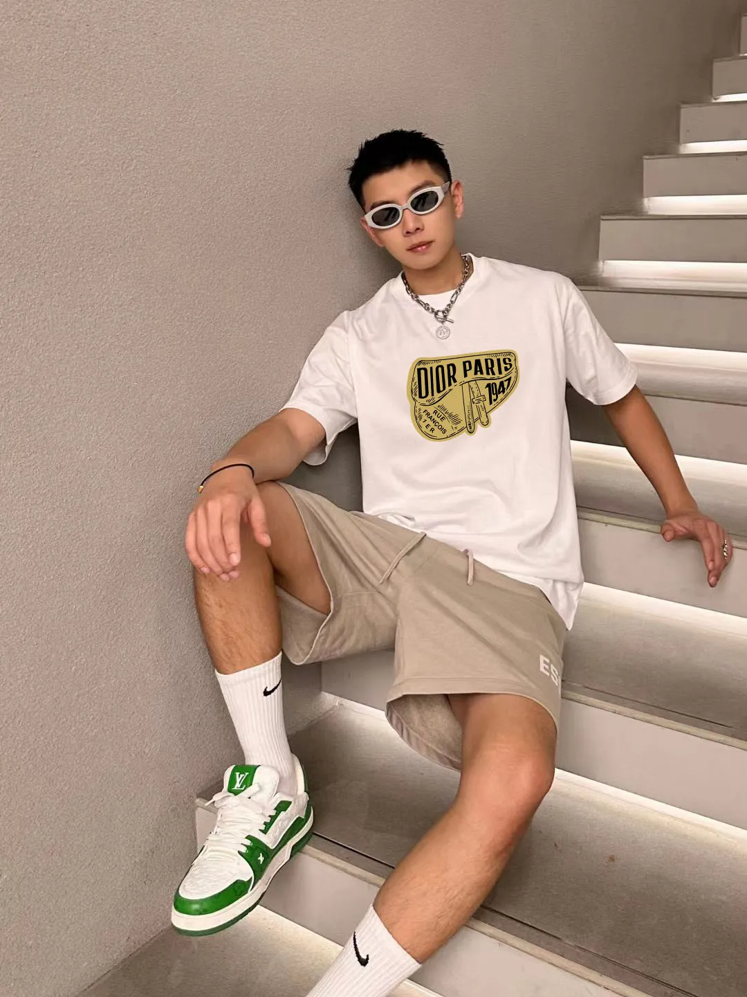 🅿️170 [DIOR Dior] 2025FW short-sleeved T-shirt LOGO printing High-end 26s double yarn 300g fabric Heavy fabric Customized frame ribbing in the same cylinder and dyeing Complete three standards Same style for men and women Color: Black White Size: S M L XL 2XL