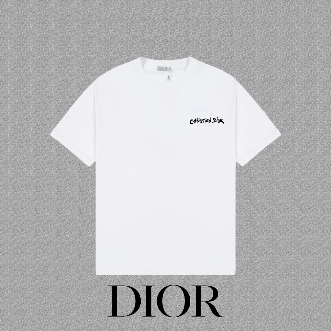 🅿️170 [DIOR Dior] 2025FW short-sleeved T-shirt embroidery, high-end 26s double yarn 300g fabric, heavy fabric, custom stretcher rib, same cylinder and dye, complete three standards, same style for men and women, color: black, white, gray, size: S M L XL 2XL