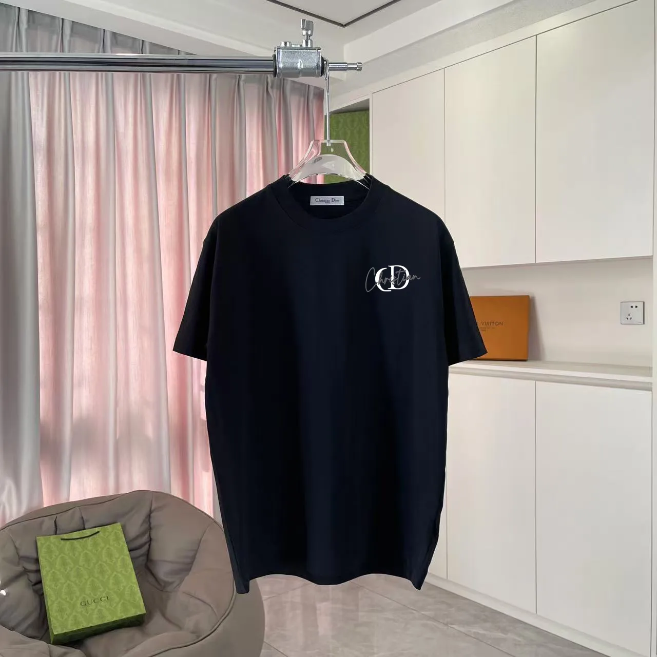 🅿️170 Dio Dior 2025 summer new style Personalized letter logo printing Short-sleeved T-shirt Customized fabric 300g Same style for men and women Color: black white lake green sky blue Size: S M L XL XXL five sizes ​