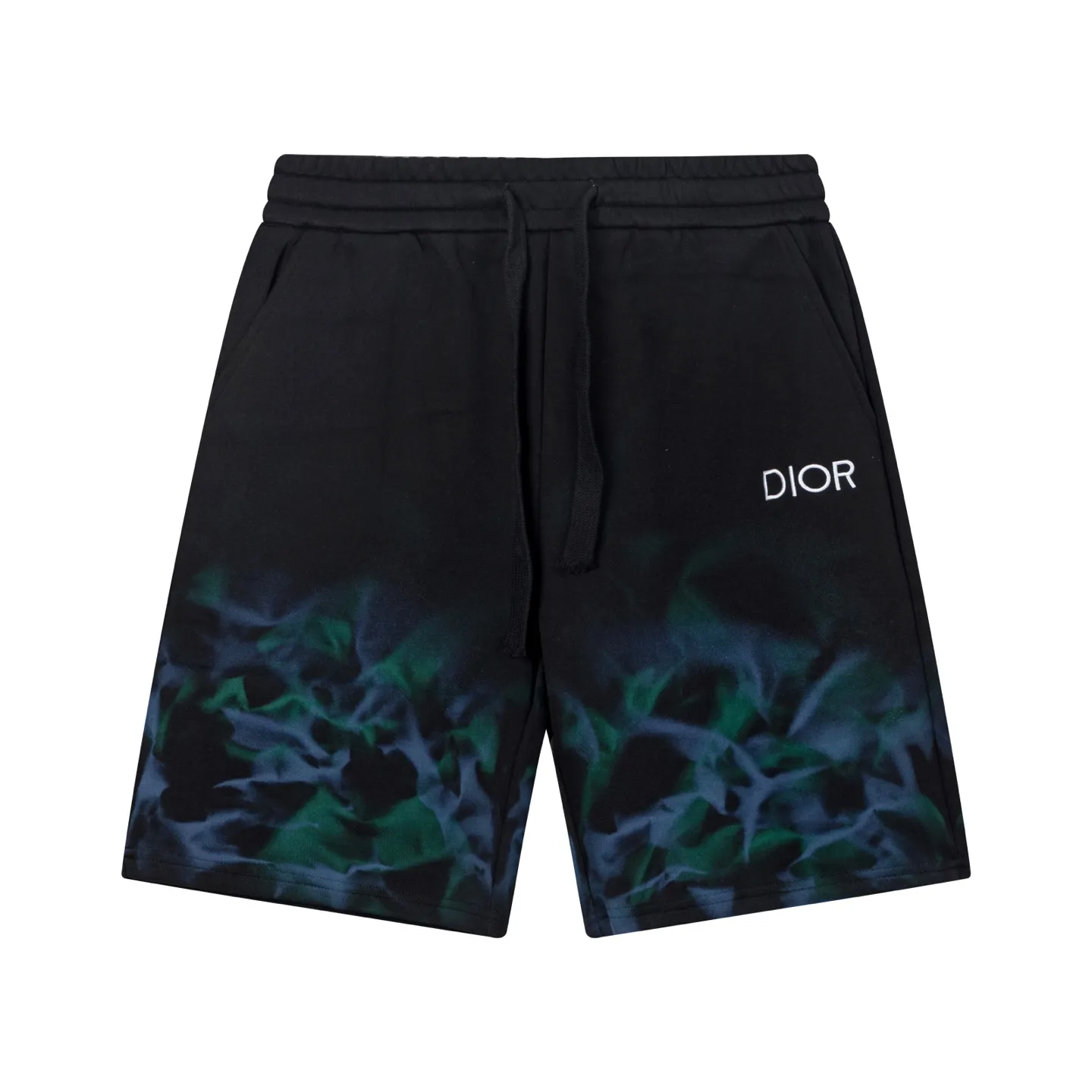 🅿️200 DIOR Dior 2025 new model, light luxury, hand-painted graffiti letter flame pattern, imported machine embroidered small letter logo, back pocket design, daily commuting wear for men and women, casual shorts ·Customized terry fabric ·Adjustable elastic waist design ·Waist label tag with three washable marks Color: Black Size: S M L XL