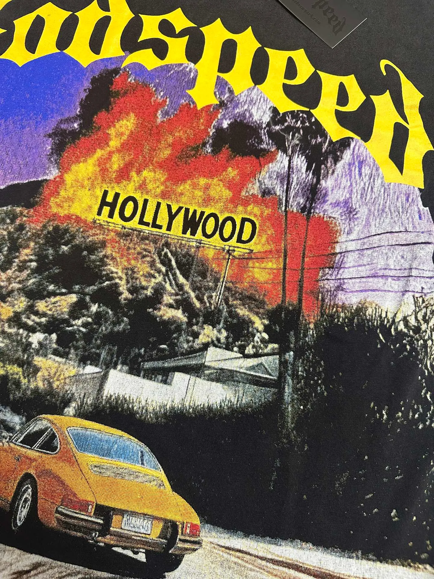 6320# Washed black I P116 Real stock (American fashion niche) Godspeed cross-border American rock street washed retro style short-sleeved T (craft printing) Fabric (fabric): 32 counts combed double yarn 250 grams weight Size (size): S-M-L-XL Color (colour): Washed black