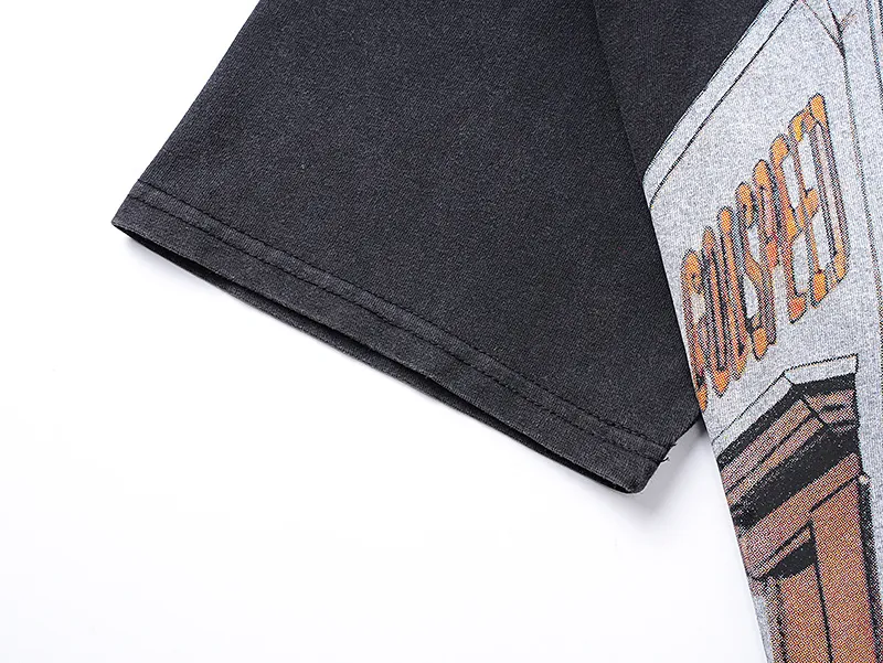 1167# P120 Washed Black Real Shot Godspeed American Fashion Rock Street Retro Washed Distressed Printed Pure Cotton Short Sleeves Fabric: 250g 32 Count Fine Cotton Double Yarn Pure Cotton Color: Washed Black Size: S M L XL