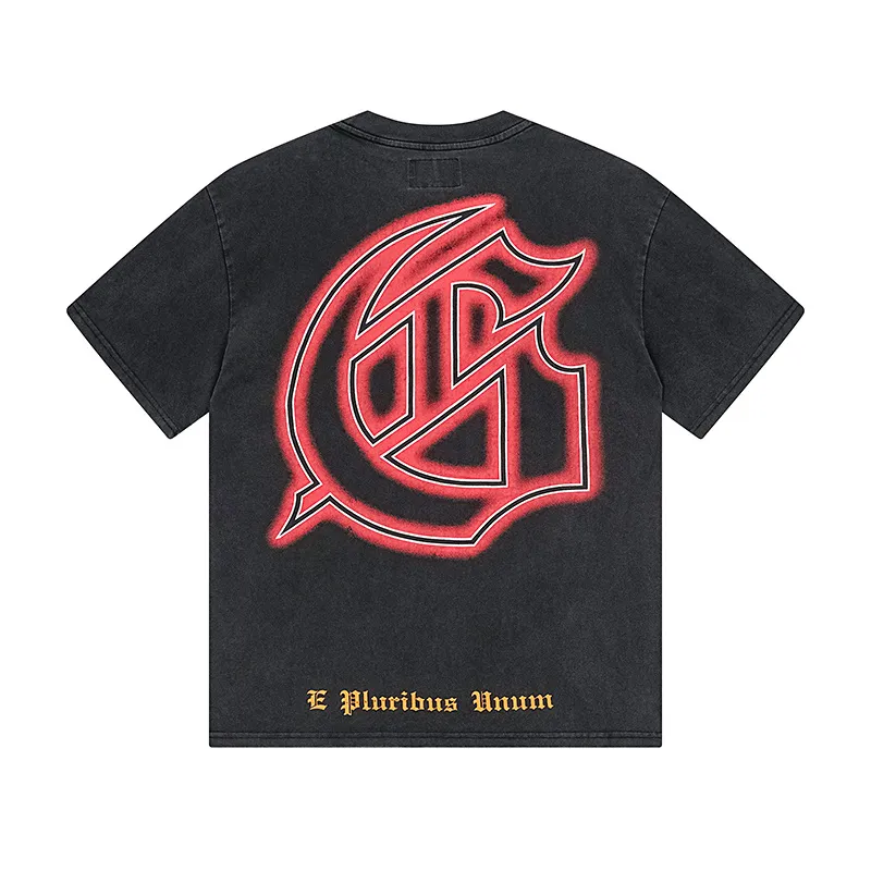 1167# P120 Washed Black Real Shot Godspeed American Fashion Rock Street Retro Washed Distressed Printed Pure Cotton Short Sleeves Fabric: 250g 32 Count Fine Cotton Double Yarn Pure Cotton Color: Washed Black Size: S M L XL