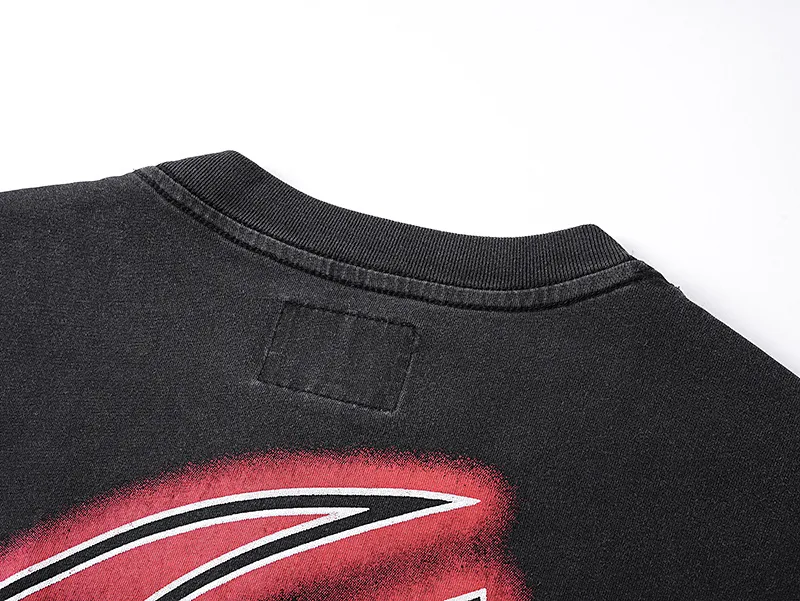 1167# P120 Washed Black Real Shot Godspeed American Fashion Rock Street Retro Washed Distressed Printed Pure Cotton Short Sleeves Fabric: 250g 32 Count Fine Cotton Double Yarn Pure Cotton Color: Washed Black Size: S M L XL
