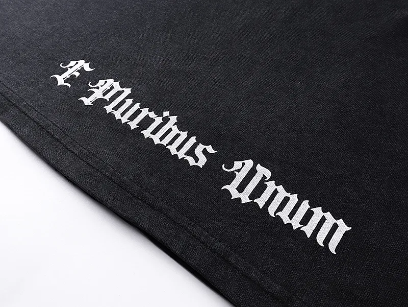 1086# P126 Washed Black Real Shot Godspeed American Fashion Rock Street Retro Washed Distressed Printed Pure Cotton Short Sleeves Fabric: 250g 32 Count Fine Cotton Double Yarn Pure Cotton Color: Washed Black Size: S M L XL