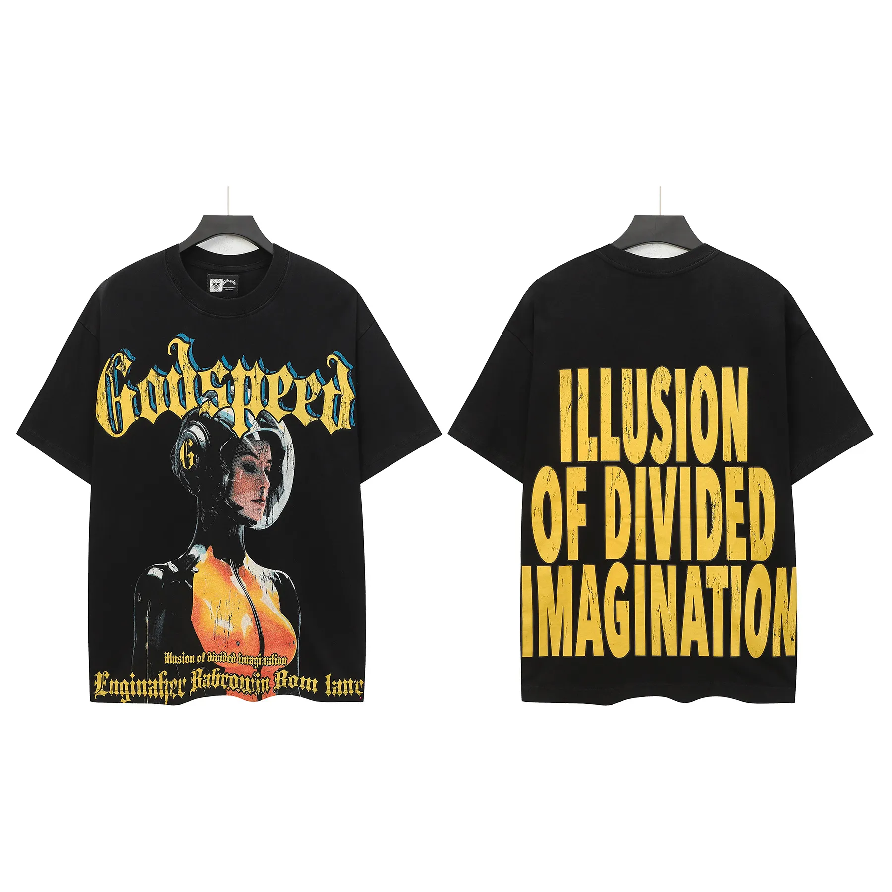 6309# Washed black I P116 Real stock (American fashion niche) Godspeed cross-border American rock street washed retro style short-sleeved T (craft printing) Fabric (fabric): 32 counts combed double yarn 250 grams weight Size (size): S-M-L-XL Color (colour): Washed black