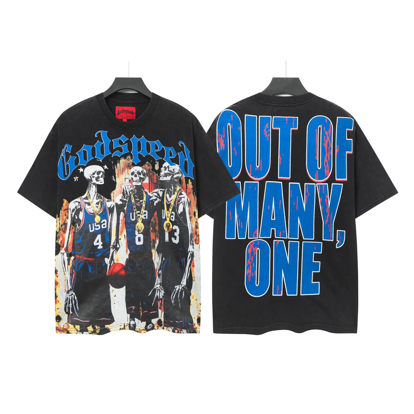 6020#washed black｜P116 Godspeed cross-border American rock and roll street washed retro style short-sleeved T (craft printing) fabric (fabric): 32 count combed double yarn 250g weight code number (size): S-M-L-XL color (colour): washed black 👉