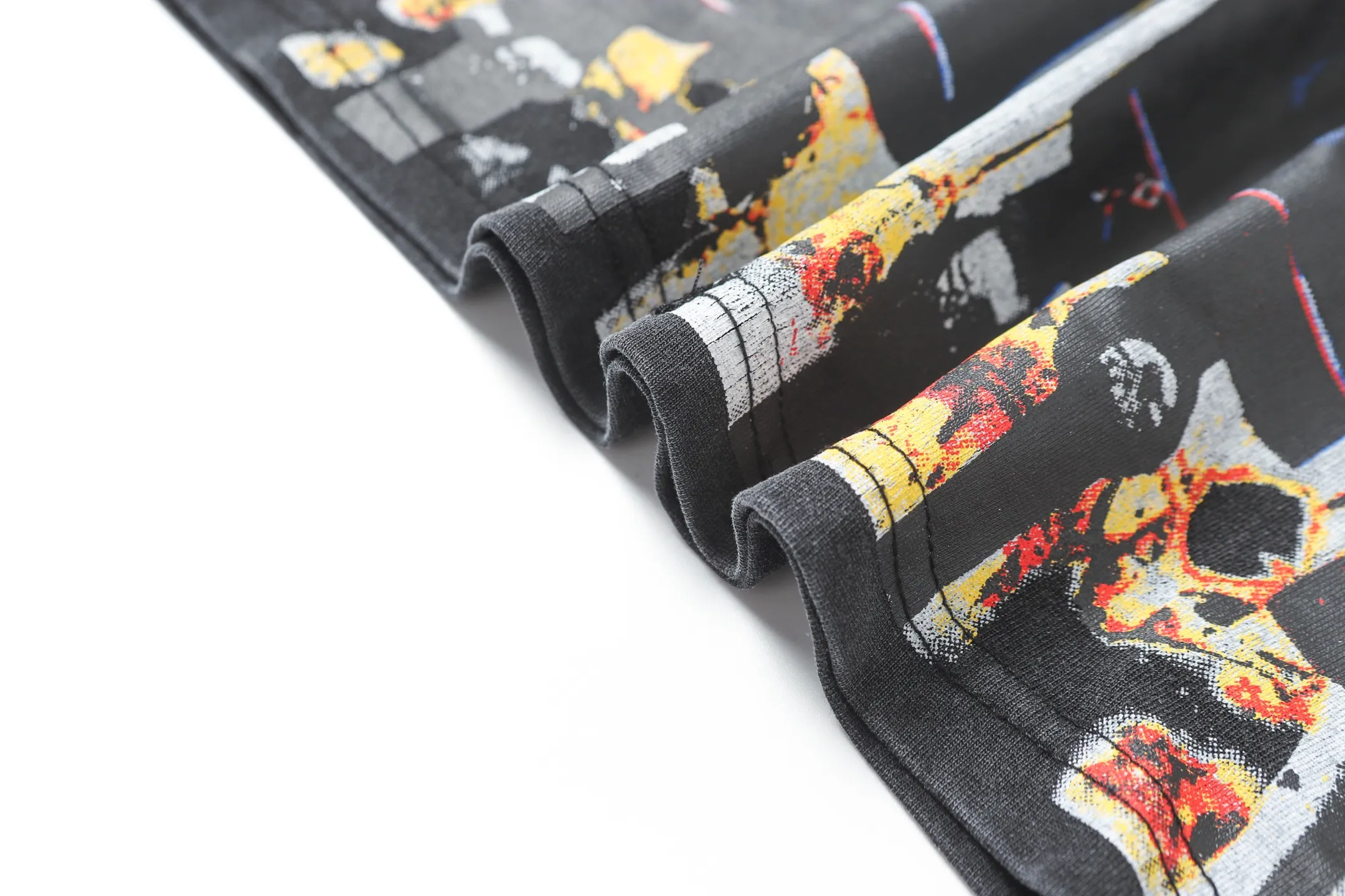 6020#washed black｜P116 Godspeed cross-border American rock and roll street washed retro style short-sleeved T (craft printing) fabric (fabric): 32 count combed double yarn 250g weight code number (size): S-M-L-XL color (colour): washed black 👉