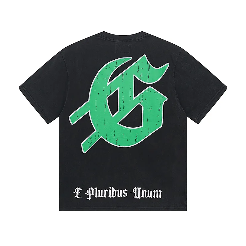 1038# P126 Washed Black Real Shot Godspeed American Fashion Rock Street Retro Washed Distressed Printed Cotton Short Sleeves Fabric: 250g 32 Count Fine Cotton Double Yarn Pure Cotton Color: Washed Black Size: S M L XL