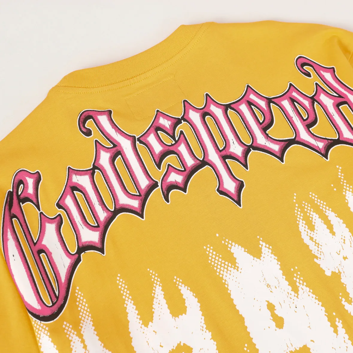 5115# Golden I P106 Godspeed cross-border American rock and roll street washed retro style short-sleeved T (craft printing) fabric (fabric) 32-count combed double yarn 240 grams weight code number (size): S-M-L-XL color (colour): golden yellow