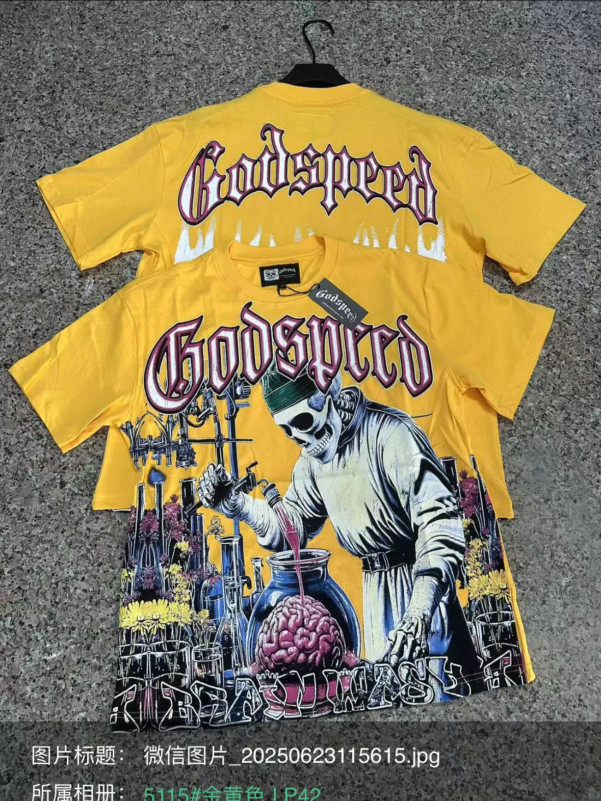 5115# Golden I P106 Godspeed cross-border American rock and roll street washed retro style short-sleeved T (craft printing) fabric (fabric) 32-count combed double yarn 240 grams weight code number (size): S-M-L-XL color (colour): golden yellow