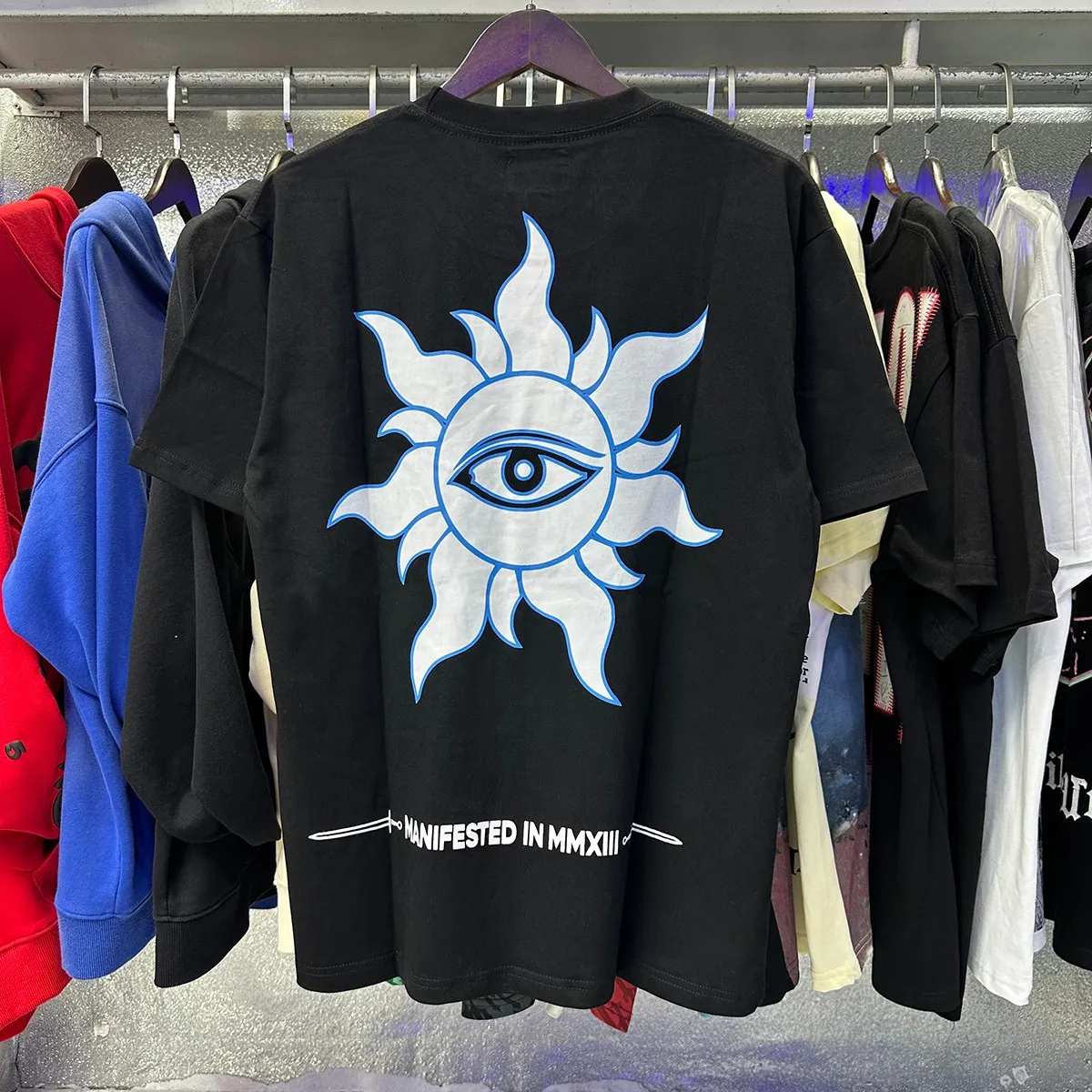 Actual photo, No. 7039, foreign trade beauty trend Godspeed urban UFO flying saucer printing high quality double yarn pure cotton casual short-sleeved T-shirt batch 110 Color: black, apricot; Size: S M L XL