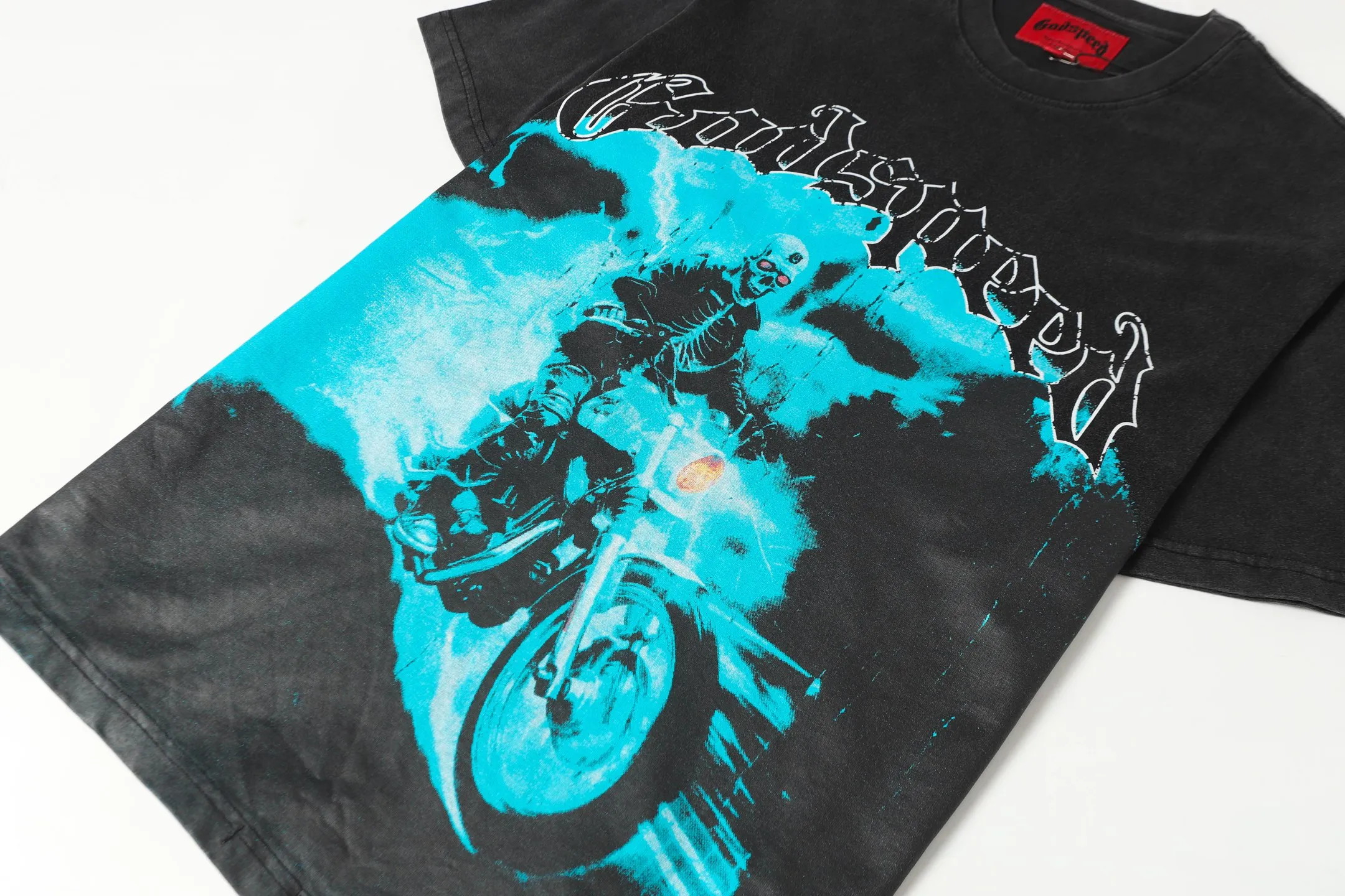 6075#washed black ｜P116 Godspeed cross-border American rock and roll street washed retro style short-sleeved T (craft printing) fabric (fabric): 32 count combed double yarn 250g weight size (size): S-M-L-XL color (colour): washed black 👉