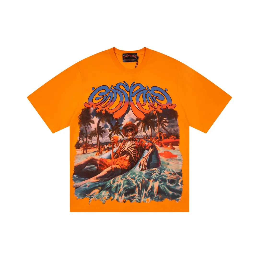 G65# GodSpeed ​​White Ink Direct Print Short Sleeve S-XL Blue Orange P116