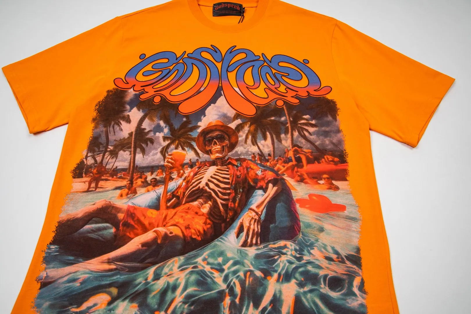 G65# GodSpeed ​​White Ink Direct Print Short Sleeve S-XL Blue Orange P116
