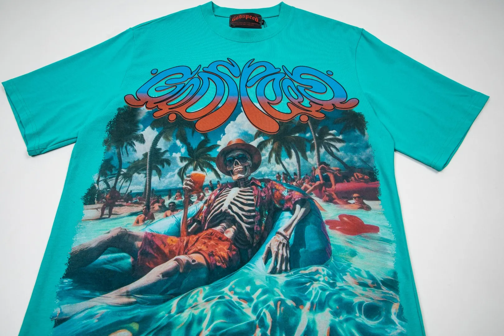G65# GodSpeed ​​White Ink Direct Print Short Sleeve S-XL Blue Orange P116