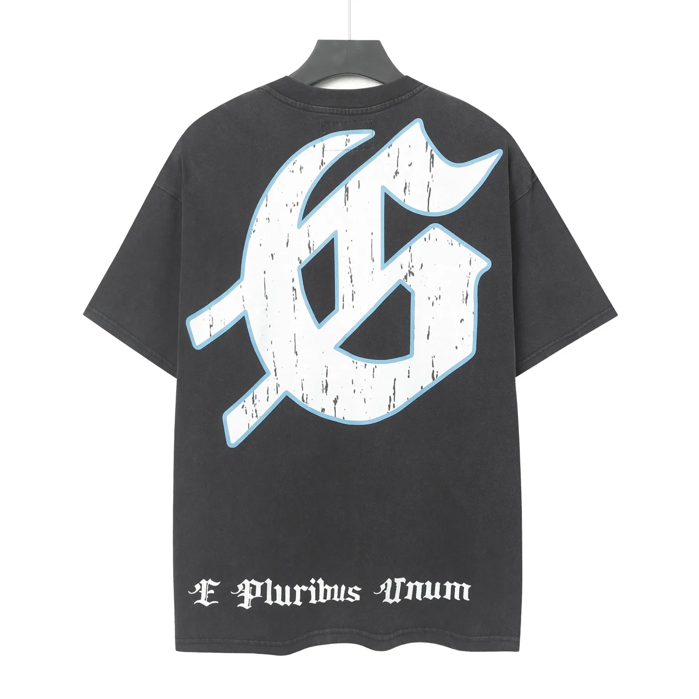 6018#washed black｜P116 Godspeed cross-border American rock and roll street washed retro style short-sleeved T (craft printing) fabric (fabric): 32 count combed double yarn 250g weight size (size): S-M-L-XL color (colour): washed black 👉