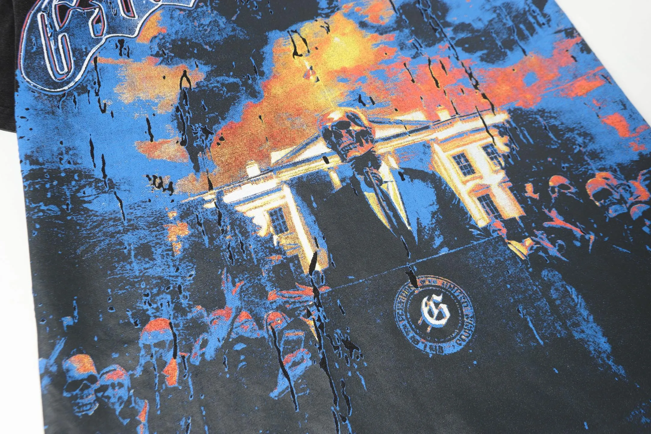 6051#washed black｜P116 Godspeed cross-border American rock and roll street washed retro style short-sleeved T (craft printing) fabric (fabric): 32 count combed double yarn 250g weight code number (size): S-M-L-XL color (colour): washed black