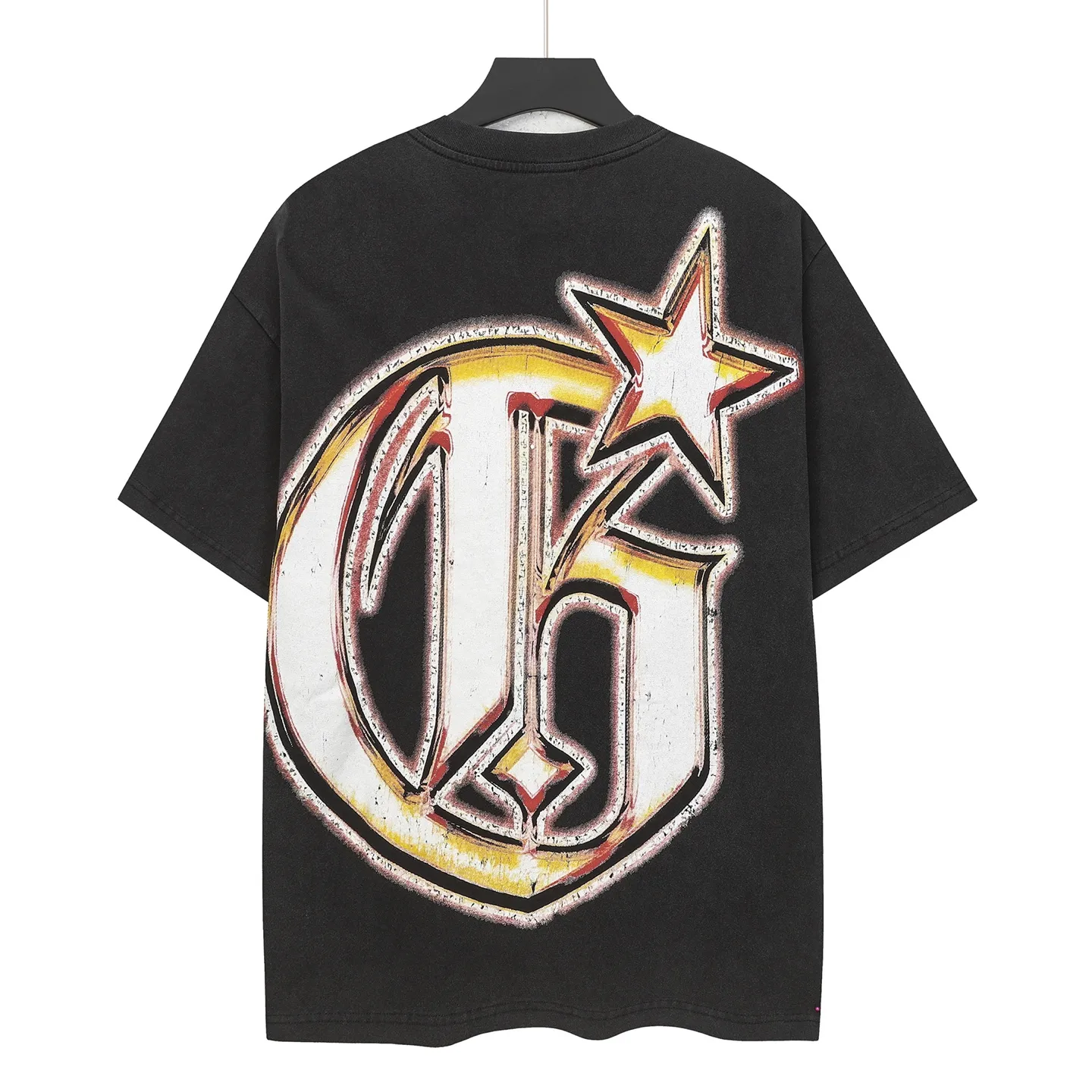 6119#washed retro black｜P116 Godspeed cross-border American rock and roll street washed retro style short-sleeved T (craft printing) fabric (fabric): 32 count combed double yarn 250g weight code number (size): S-M-L-XL color (colour): washed black