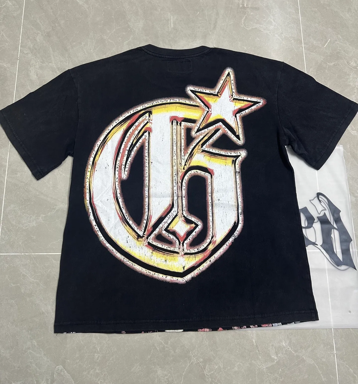 6119#washed retro black｜P116 Godspeed cross-border American rock and roll street washed retro style short-sleeved T (craft printing) fabric (fabric): 32 count combed double yarn 250g weight code number (size): S-M-L-XL color (colour): washed black