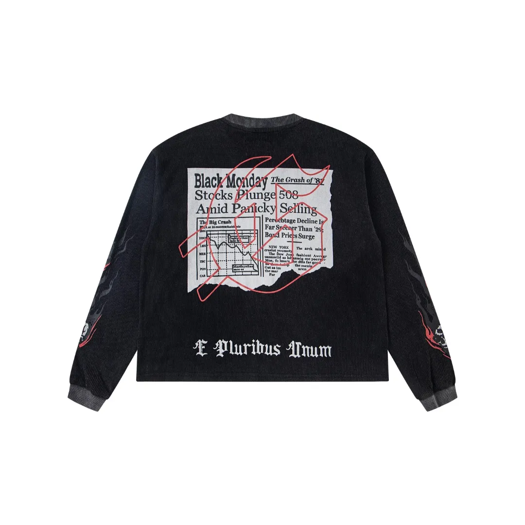 G16# GodSpeed ​​white ink direct spray long-sleeved waffle S-XL washed black P186 apricot P176