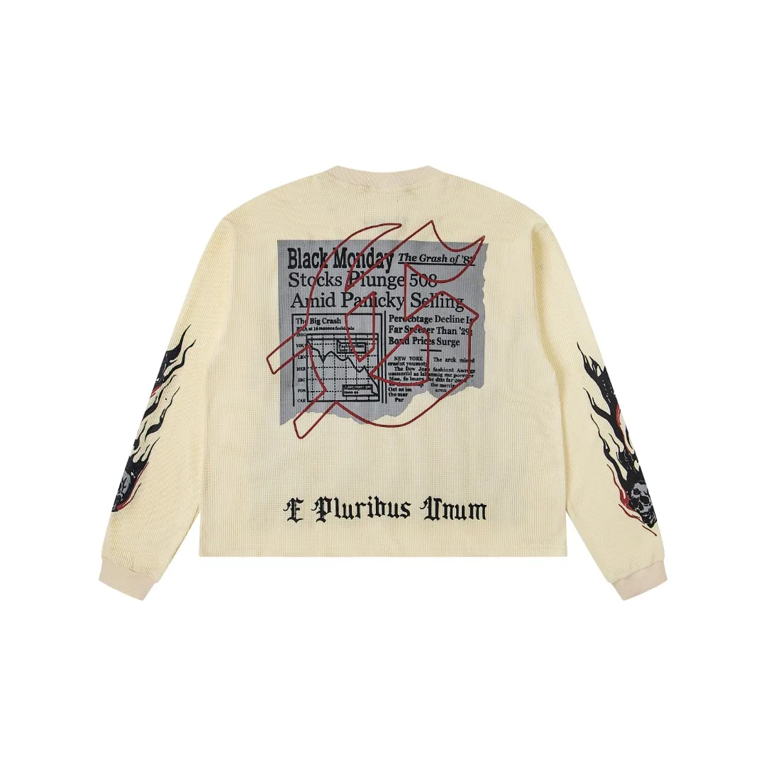 G16# GodSpeed ​​white ink direct spray long-sleeved waffle S-XL washed black P186 apricot P176