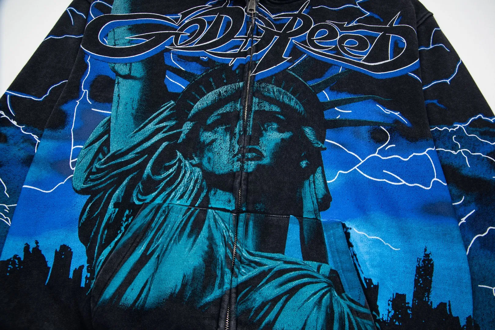 G56# GodSpeed ​​all-over HD printed washed zipper sweatshirt Size S-XL black blue black red black yellow P266