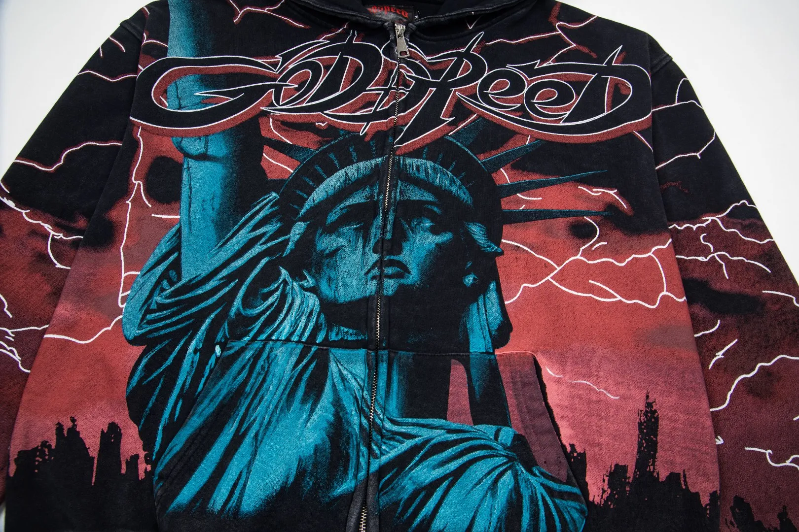 G56# GodSpeed ​​all-over HD printed washed zipper sweatshirt Size S-XL black blue black red black yellow P266
