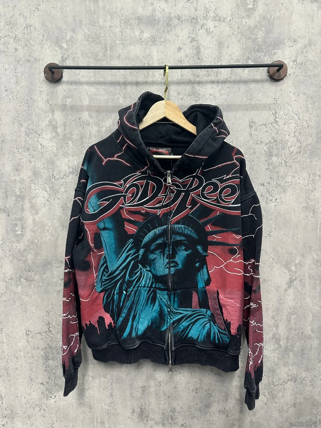 G56# GodSpeed ​​all-over HD printed washed zipper sweatshirt Size S-XL black blue black red black yellow P266