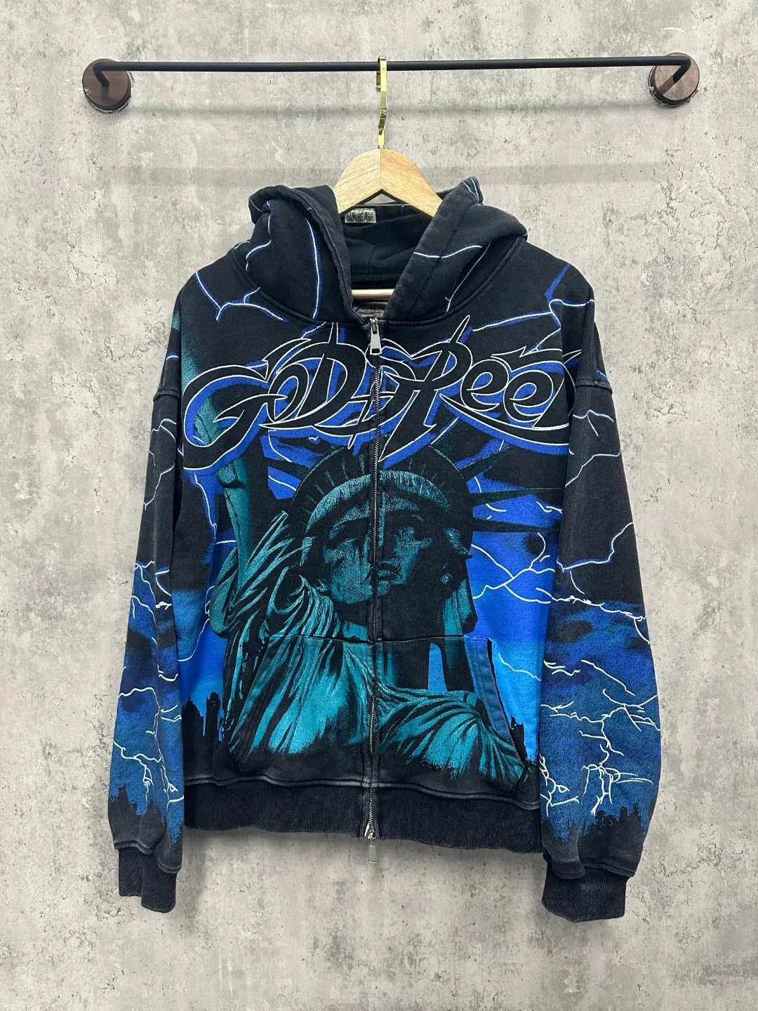 G56# GodSpeed ​​all-over HD printed washed zipper sweatshirt Size S-XL black blue black red black yellow P266