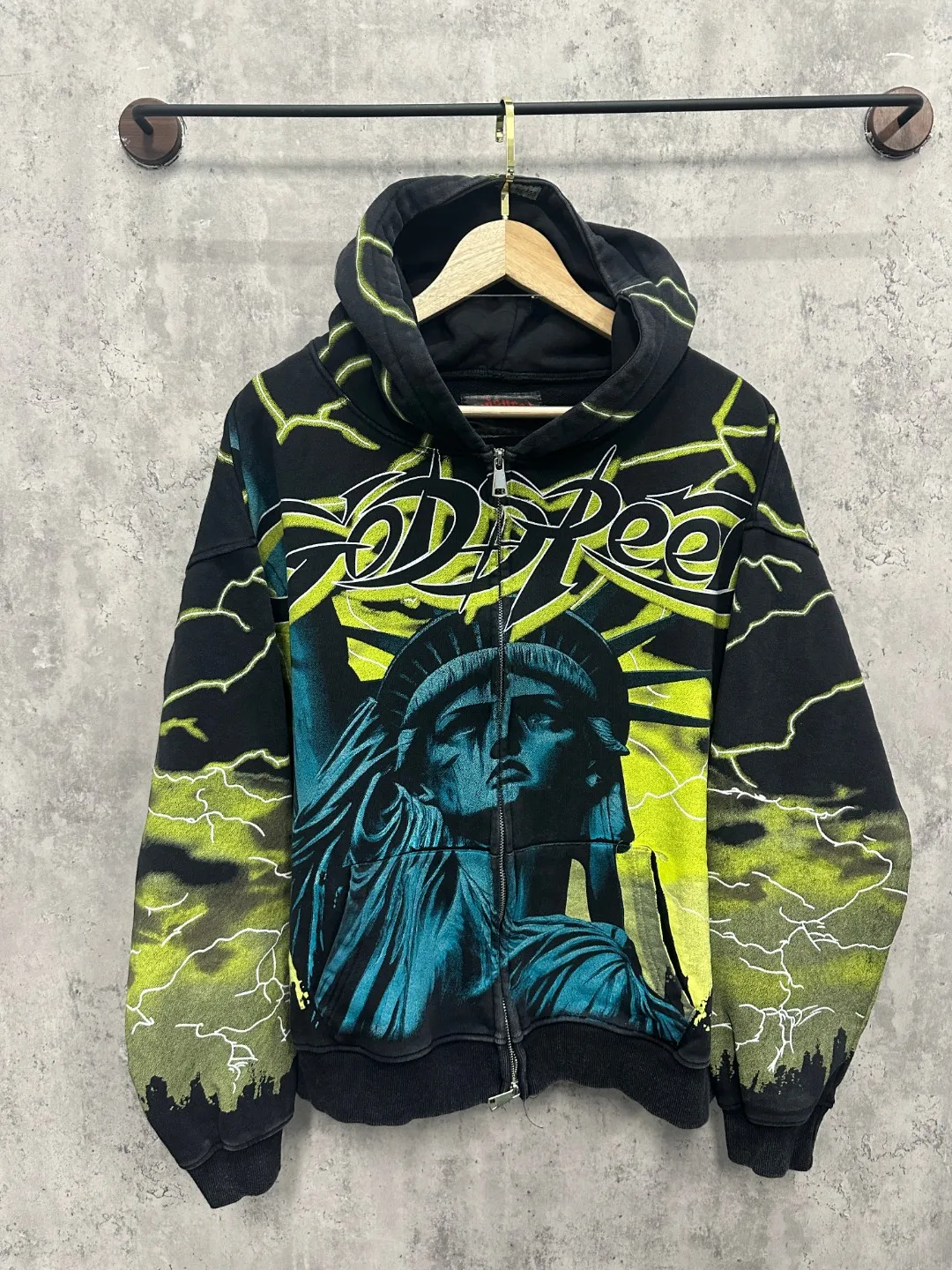 G56# GodSpeed ​​all-over HD printed washed zipper sweatshirt Size S-XL black blue black red black yellow P266