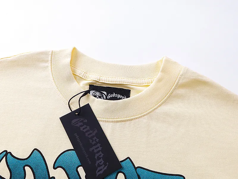 3133# P106 Real shot Godspeed American fashion rock street retro loose printed cotton short sleeves Fabric: 240g 32 count fine cotton double yarn pure cotton Color: apricot Size: S M L XL