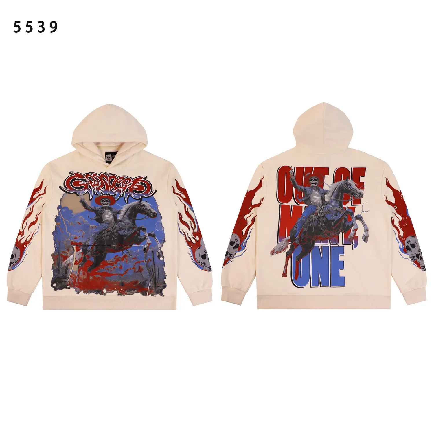 Style number: 5539 Fabric: 420g washed and distressed P196 Real shot Spot Godspeed American fashion rock street retro washed and distressed printed hooded sweatshirt Color: washed black washed apricot Size: S M L XL