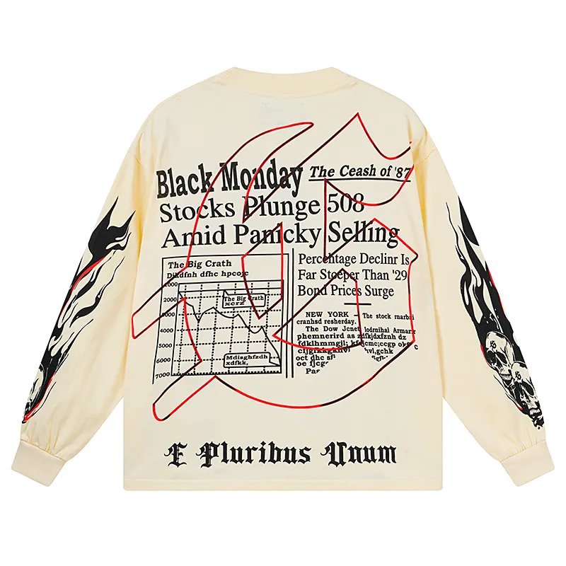 3175# P140 Real shot of Godspeed American fashion rock street pure cotton loose bottoming long-sleeved T-shirt long T Fabric: 270g 32 count fine cotton double yarn pure cotton Color: Apricot Code number: S M L XL
