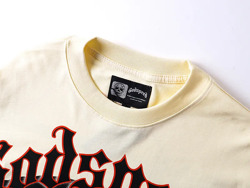 3175# P140 Real shot of Godspeed American fashion rock street pure cotton loose bottoming long-sleeved T-shirt long T Fabric: 270g 32 count fine cotton double yarn pure cotton Color: Apricot Code number: S M L XL