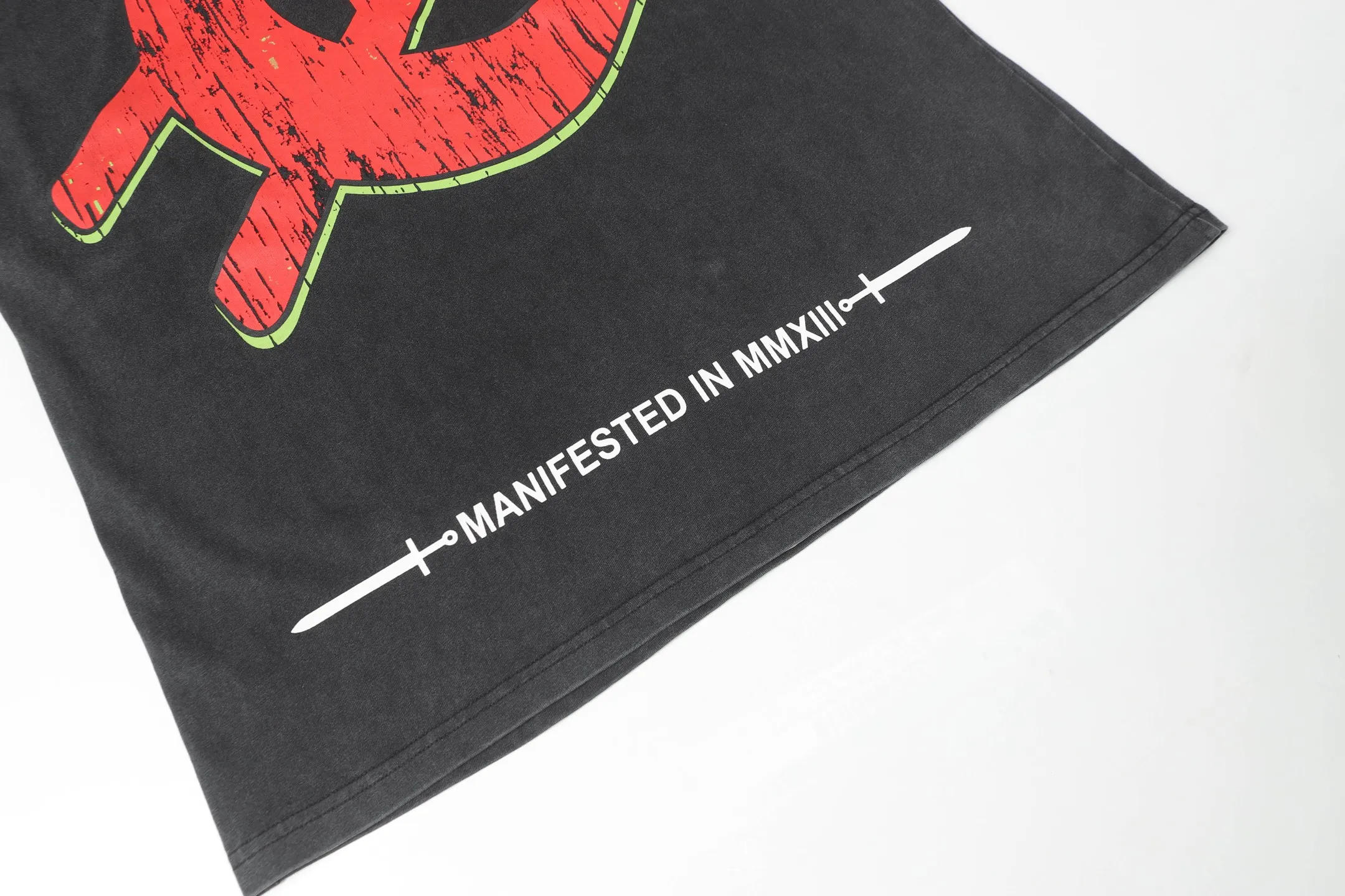 6001# washed black/denim blue｜P116 Godspeed cross-border American rock and roll street washed retro style short-sleeved T (craft print) fabric (fabric): washed black, blue: 32 count combed double yarn 250g weight code (size): S-M-L-XL color (colour): washed black, washed blue