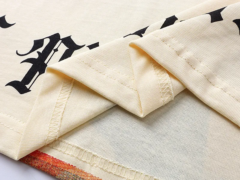 3113# P106 Real shot Godspeed American fashion rock street retro loose printed cotton short sleeves Fabric: 240g 32 count fine cotton double yarn pure cotton Color: apricot Size: S M L XL