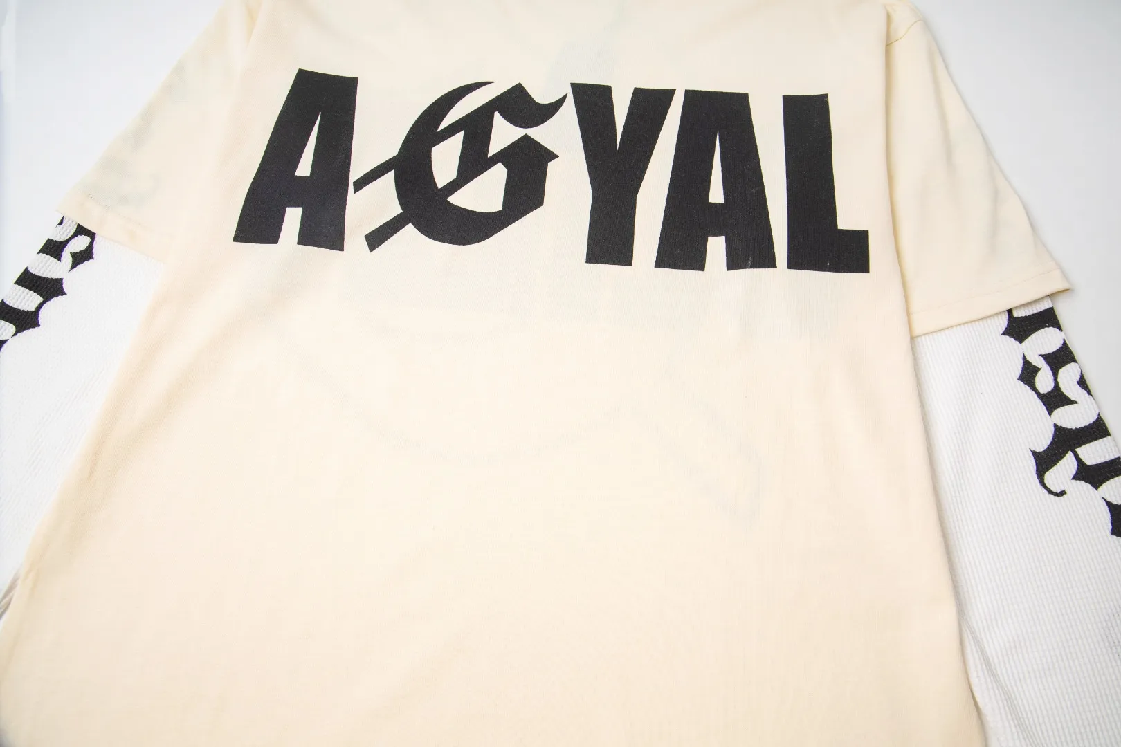 G37# GodSpeed ​​washed printed spliced ​​waffle long sleeves S-XL size washed black P146 apricot P136