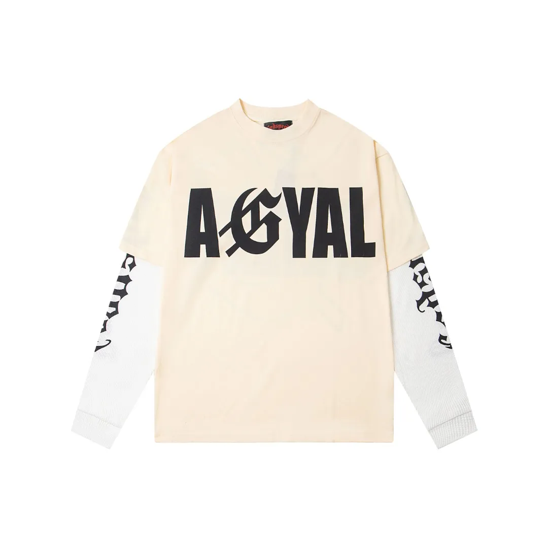 G37# GodSpeed ​​washed printed spliced ​​waffle long sleeves S-XL size washed black P146 apricot P136