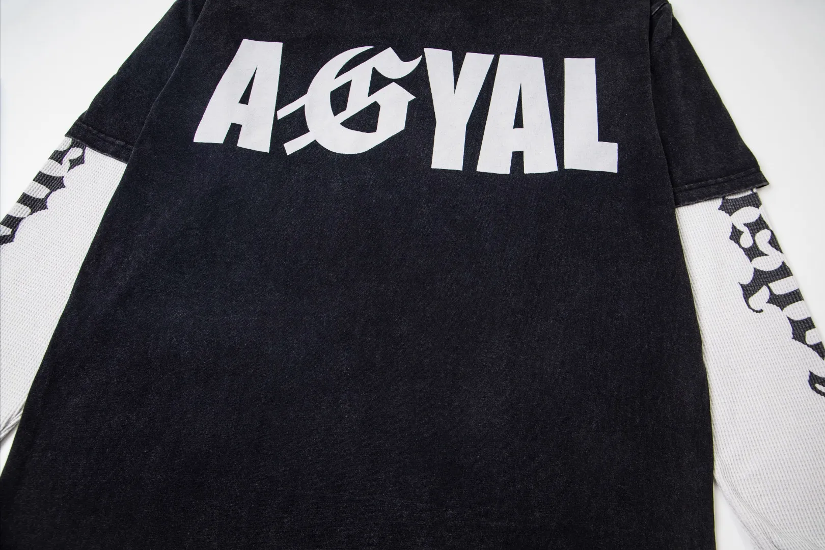 G37# GodSpeed ​​washed printed spliced ​​waffle long sleeves S-XL size washed black P146 apricot P136