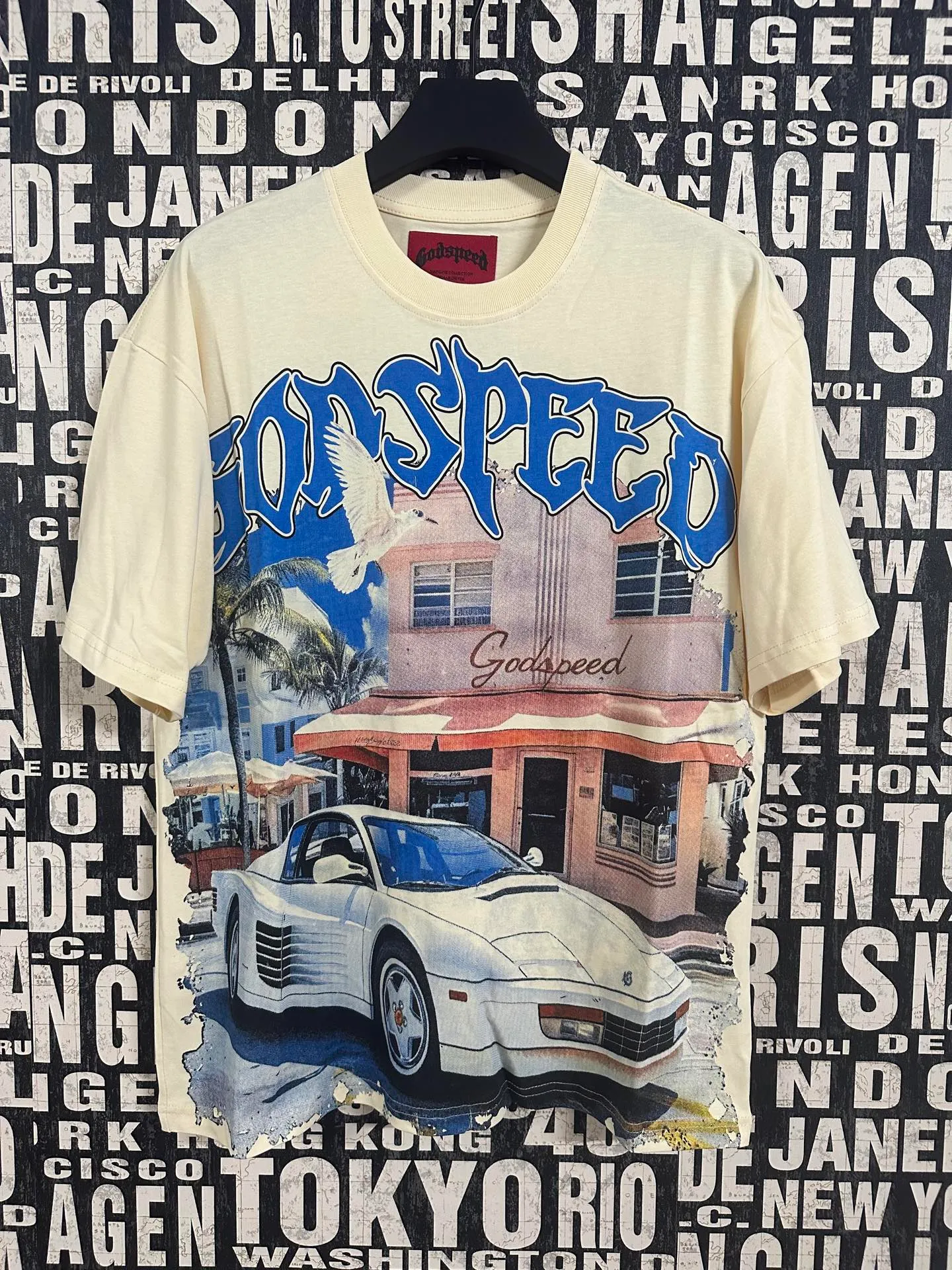 5057#Apricot｜P104 Godspeed cross-border American rock and roll street washed retro style short-sleeved T (craft printing) fabric (fabric) 32 counts combed double yarn 240 grams weight code number (size): S-M-L-XL color (colour): apricot