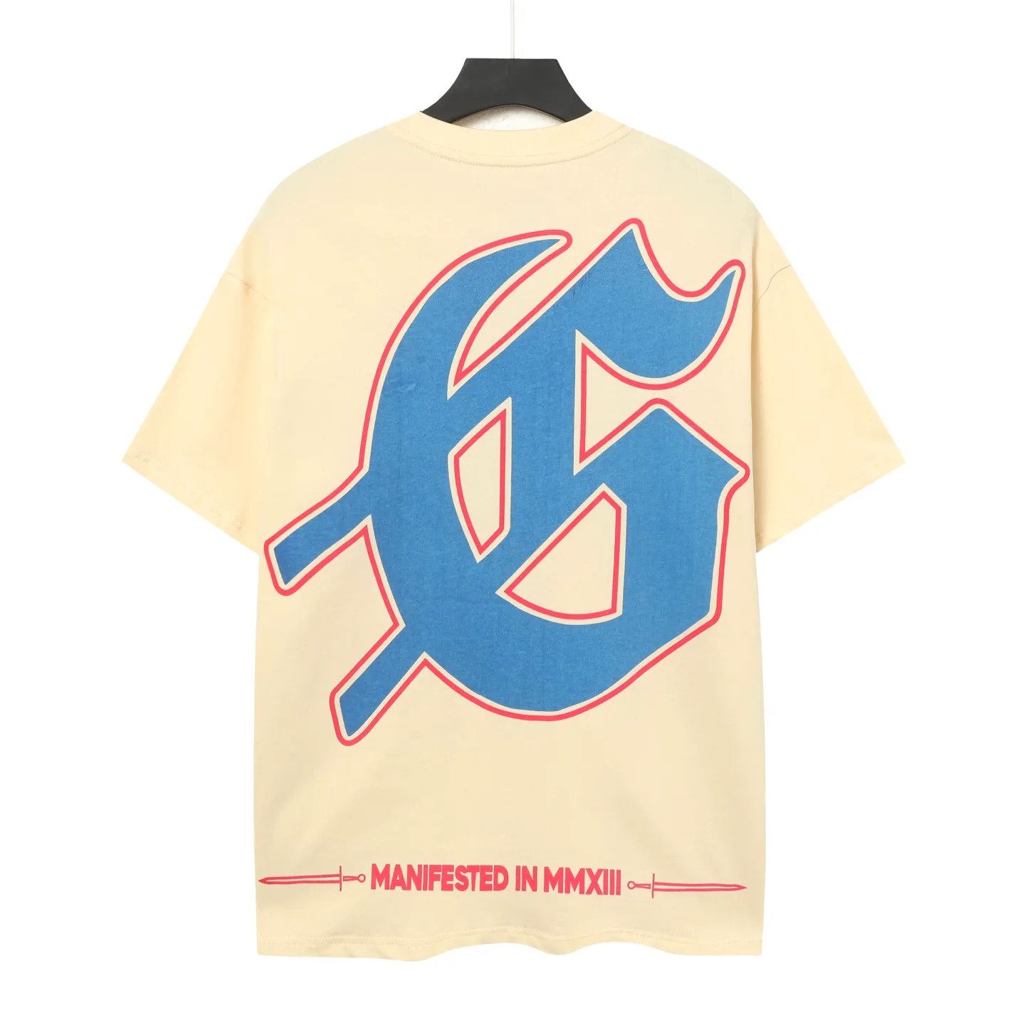 5057#Apricot｜P104 Godspeed cross-border American rock and roll street washed retro style short-sleeved T (craft printing) fabric (fabric) 32 counts combed double yarn 240 grams weight code number (size): S-M-L-XL color (colour): apricot