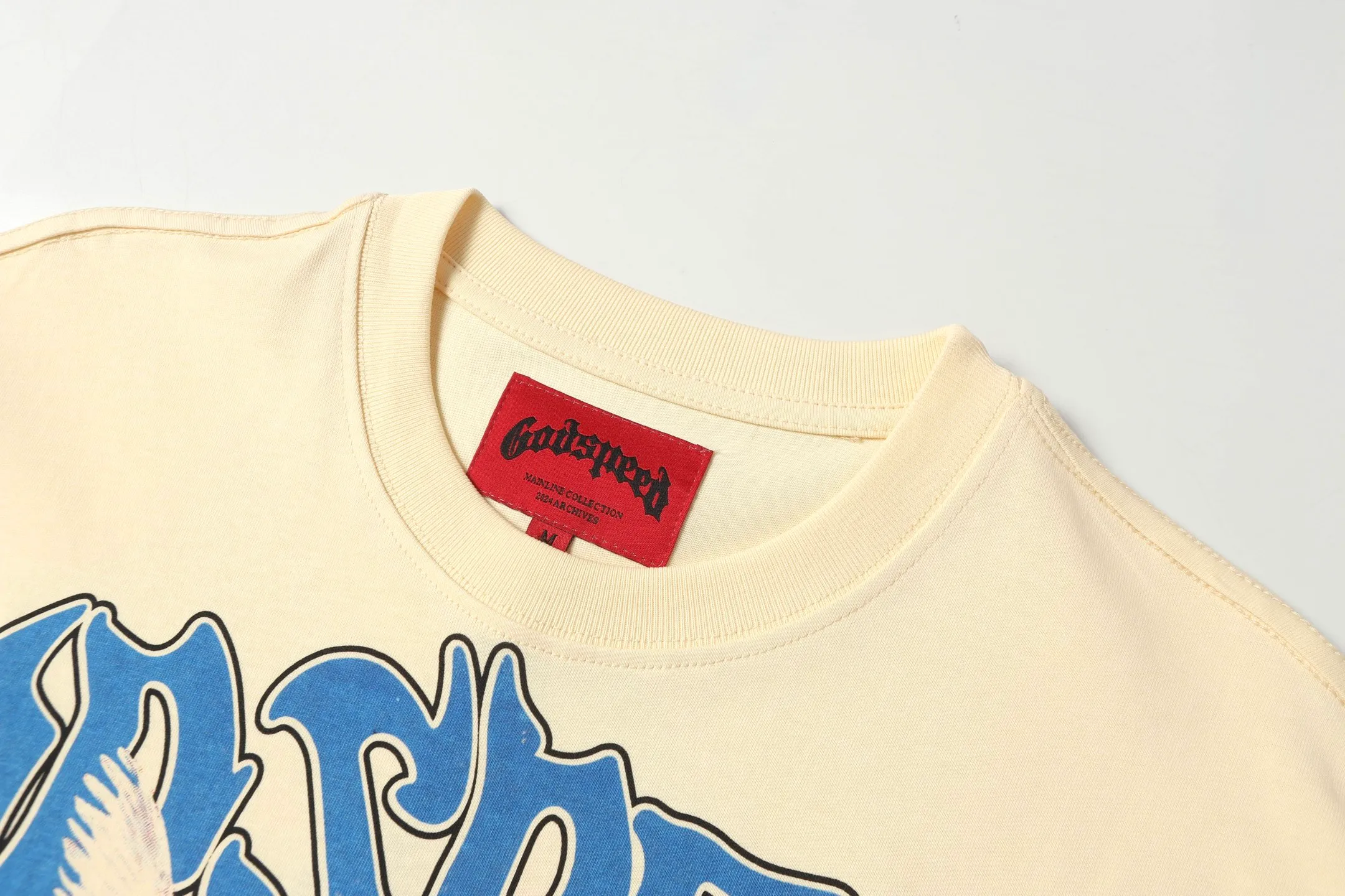 5057#Apricot｜P104 Godspeed cross-border American rock and roll street washed retro style short-sleeved T (craft printing) fabric (fabric) 32 counts combed double yarn 240 grams weight code number (size): S-M-L-XL color (colour): apricot