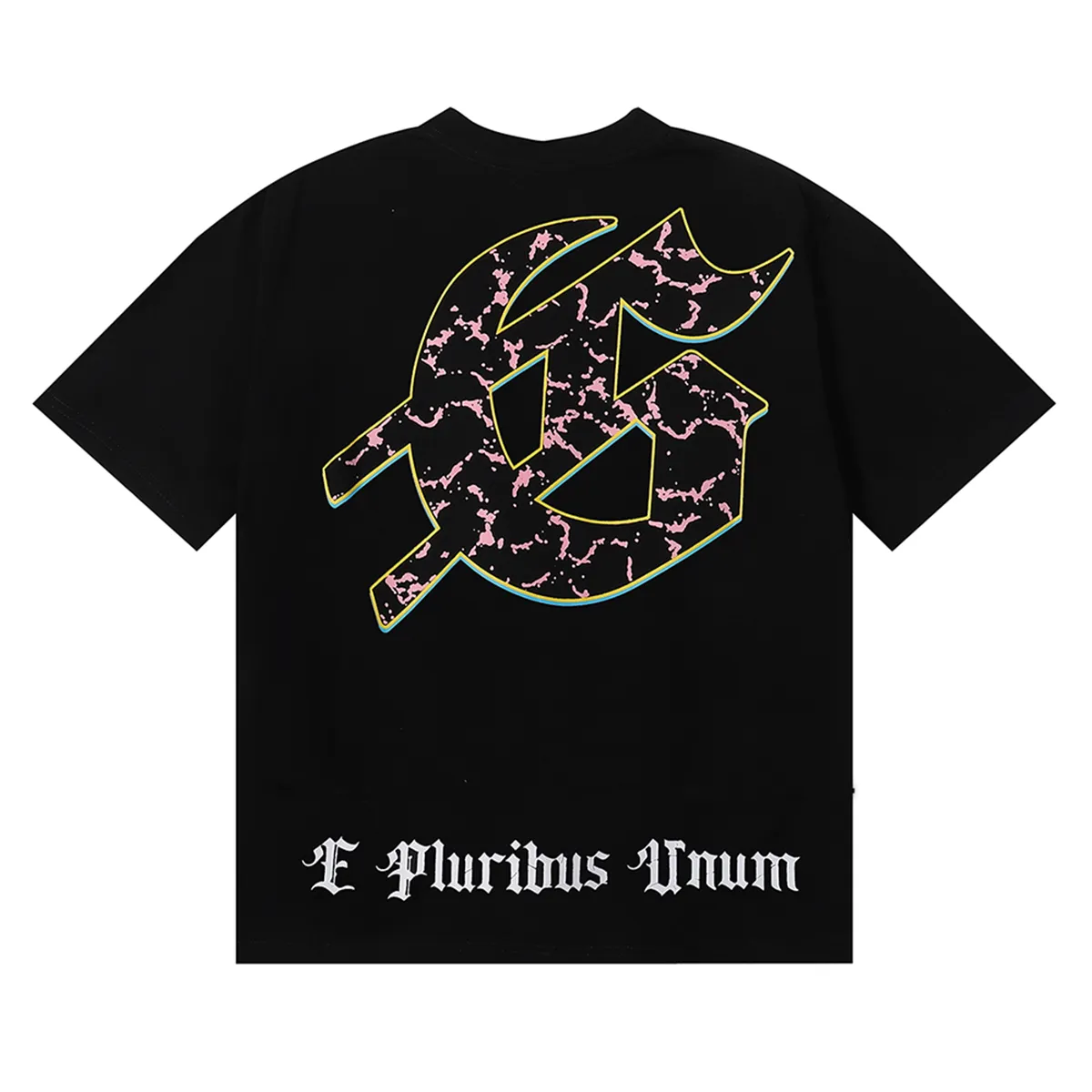 No. 7030, American trend Godspeed guitar skull denim print high quality double yarn casual round neck short-sleeved T-shirt batch 110 Color: black, apricot; Size: S M L XL
