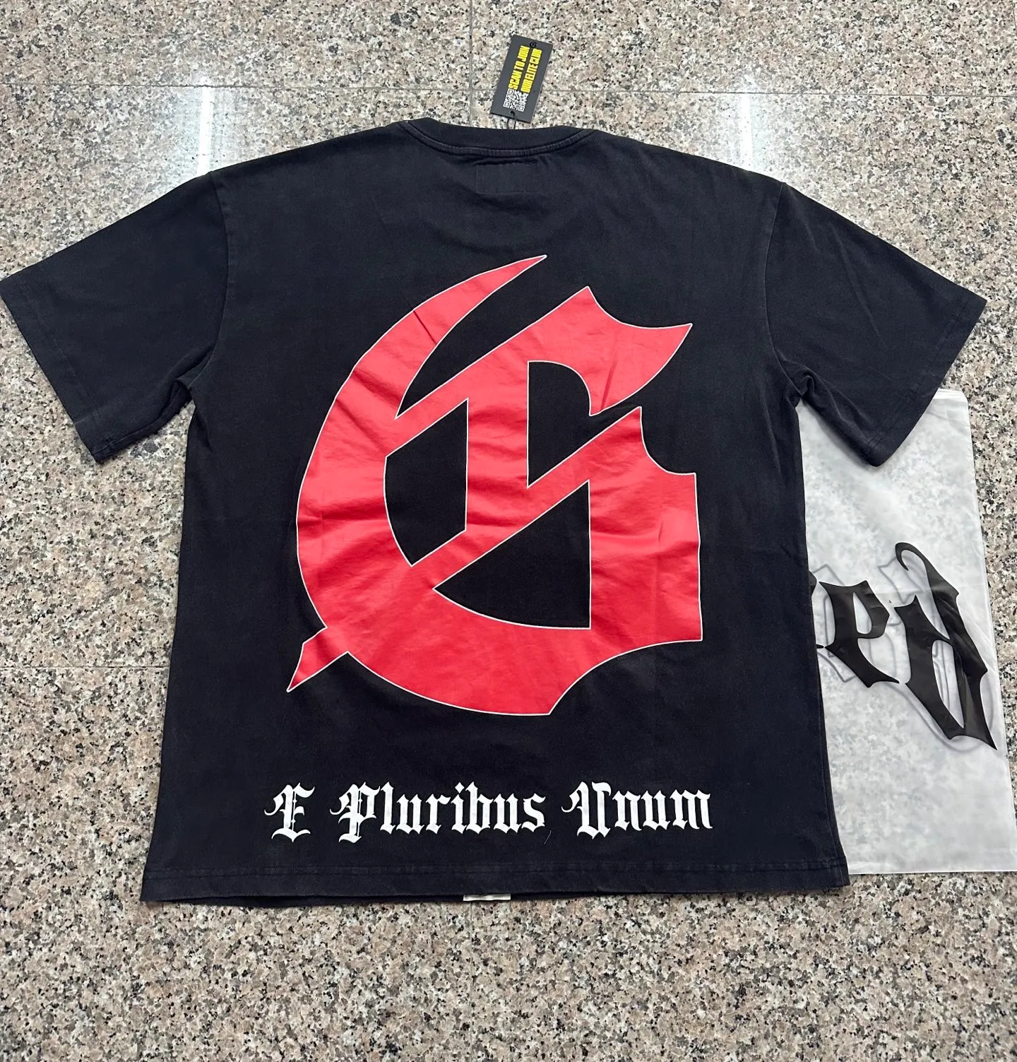 6135# washed black I P116 real stock (American trendy niche) Godspeed cross-border American rock street washed retro style short-sleeved T (craft printing) fabric (fabric): 32 counts combed double yarn 250 grams weight code (size): S-M-L-XL color (colour): washed black