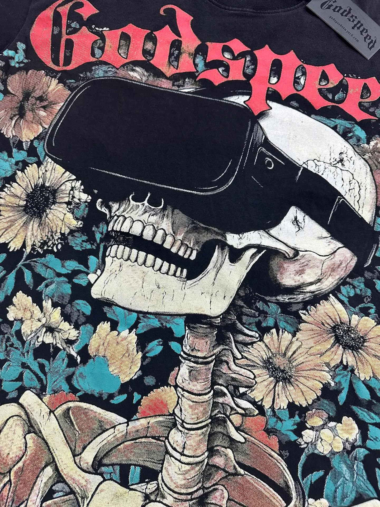 6135# washed black I P116 real stock (American trendy niche) Godspeed cross-border American rock street washed retro style short-sleeved T (craft printing) fabric (fabric): 32 counts combed double yarn 250 grams weight code (size): S-M-L-XL color (colour): washed black
