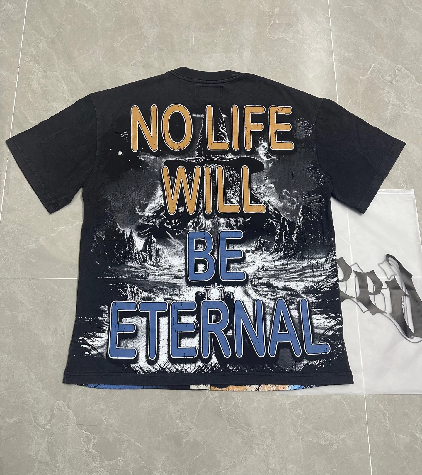 6303# Washed black I P116 Real stock (American fashion niche) Godspeed cross-border American rock street washed retro style short-sleeved T (craft printing) Fabric (fabric): 32 counts combed double yarn 250 grams weight Size (size): S-M-L-XL Color (colour): Washed black