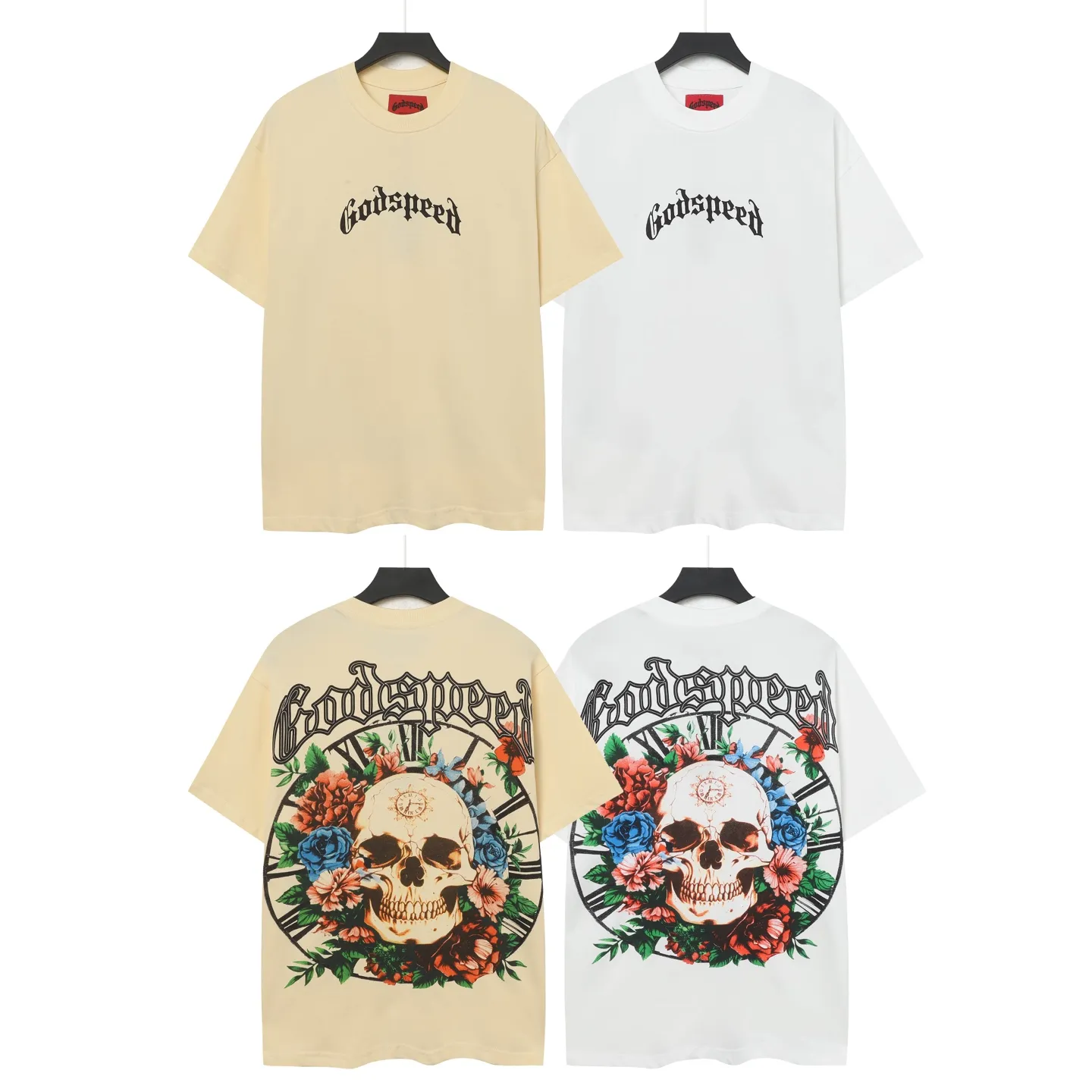 5046# White/Apricot｜P104 Godspeed cross-border American rock and roll street washed retro style short-sleeved T (craft printing) fabric (fabric) 32 counts combed double yarn 240 grams weight code number (size): S-M-L-XL color (colour): apricot.white